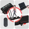 A collage of images showing a woman using a treadmill, a remote control, and close-ups of the treadmill's features. Produktbild-Vorschau