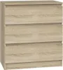 A front view of a three-drawer chest of drawers with a wood grain finish. Podgląd zdjęcia produktu