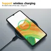 A smartphone is shown being wirelessly charged on a charging pad, with the screen displaying 100% charge. Produktbild-Vorschau