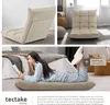 Collage of a beige floor chair/lounger, a woman reading on a floor cushion, and a living room setting with furniture. Náhled obrázku produktu