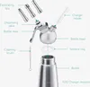 An exploded view diagram of a cream whipper, showing its individual components and their labels. Produktbild-Vorschau