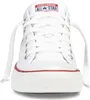 A front view of a white Converse All Star sneaker with red trim. Voir les images du produit