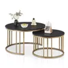 Two round nesting coffee tables with black marble-effect tops and gold metal cage-like bases, displayed on a white background. Voir les images du produit