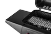 A close-up view of a black gas grill with the lid open, showing the grill grates and a side shelf. Produktbild-Vorschau