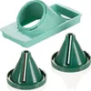 A mint green vegetable spiralizer base and two dark green spiralizer cones are arranged on a white background. Voir les images du produit