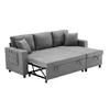 A gray sectional sofa with its bed feature extended and storage compartments visible, shown against a white background. Produktbild-Vorschau