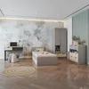 A bedroom scene with a bed, desk, wardrobe, and dresser. Produktbild-Vorschau