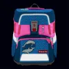 A school backpack with a dolphin design and reflective elements. Produktbild-Vorschau