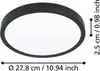 A round, black-rimmed LED ceiling light with a white diffuser, shown with dimension lines and measurements. Produktbild-Vorschau