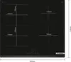 A black induction cooktop with dimensions indicated by lines and text. Produktbild-Vorschau