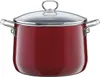 A red pot with a glass lid and silver handles is shown against a white background. Náhled obrázku produktu