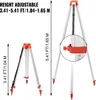 Two tripods are shown, one extended and one collapsed, with measurements indicating height adjustability. Anteprima dell’immagine prodotto
