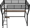 A black metal loft bed with a wooden desk and ladder, shown against a white background. Podgląd zdjęcia produktu