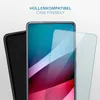 A smartphone screen protector is shown next to a phone case and a screen protector being applied to a phone. Produktbild-Vorschau