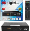 A collage showing the packaging of an MK-Digital HD-S3 satellite receiver and the receiver itself with its remote control. Produktbild-Vorschau