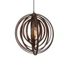 A pendant light fixture with a spherical, open design made of wooden strips. Náhled obrázku produktu