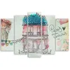 5-teiliges leinwandbild buntes haus 200x100 cm Feeby rosa Produktbild-Vorschau 2