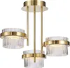 A close-up studio shot of a gold and clear glass chandelier. Náhľad obrázku produktu