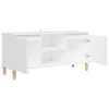 A white TV cabinet with open doors and wooden legs, shown against a white background. Podgląd zdjęcia produktu