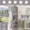 A corner cabinet in a bathroom setting, with various toiletries displayed on its shelves. Náhled obrázku produktu