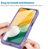 Hands are shown installing a purple phone case onto a smartphone. Produktbild-Vorschau
