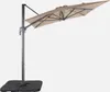 A cantilever umbrella with a beige canopy and a gray pole and base, isolated on a white background. Anteprima dell’immagine prodotto