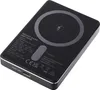 A black power bank with silver trim is shown from a slightly elevated angle, resting on a light gray surface. Produktbild-Vorschau