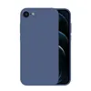 A blue silicone phone case is shown from the back, with a portion of the phone screen visible on the right. Produktbild-Vorschau