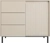 A front view of a beige kommode with three drawers on the left and a fluted door on the right, set against a white background. Náhľad obrázku produktu