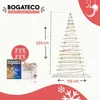A marketing image showing a decorative Christmas tree made of wood and string lights, with dimensions and product packaging. Podgląd zdjęcia produktu