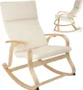 A rocking chair with cream cushions and a light wood frame, shown from the front and a smaller inset view from the side. Náhled obrázku produktu