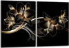 A diptych canvas print featuring stylized lilies with gold and black accents against a black background. Náhľad obrázku produktu