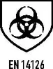 A black biohazard symbol within a shield outline, with the text 'EN 14126' below it. Anteprima dell’immagine prodotto