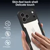 A hand is shown touching the back of a phone case, highlighting its features. Produktbild-Vorschau