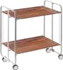 A two-tiered serving cart with a wood-grain finish on the trays and a white metal frame. Voir les images du produit