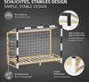 A children's bed designed to look like a soccer goal, with features highlighted by text overlays. Podgląd zdjęcia produktu