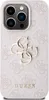 A pink iPhone 15 Pro case with a repeating Guess logo pattern and a prominent Guess logo emblem. Náhled obrázku produktu