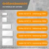 A size chart showing different dimensions of heating panels and their corresponding heating power, set against a textured concrete background. Produktbild-Vorschau