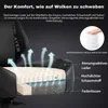 A cutaway view of a gaming chair's cushioning layers, illustrating its construction and airflow, with accompanying German text describing its comfort features. Anteprima dell’immagine prodotto