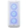 A white computer case with three blue illuminated fans on the front. Anteprima dell’immagine prodotto