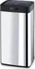 A studio shot of a stainless steel trash can with a black lid. Náhľad obrázku produktu