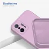 A close-up shot of a purple phone case, showing the interior and exterior, with text overlay. Produktbild-Vorschau