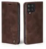 A brown flip cover phone case for a Samsung Galaxy A42 is shown from two angles. Produktbild-Vorschau