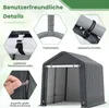 Collage of close-up details and a full view of a portable garage structure. Produktbild-Vorschau