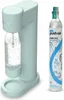 A mint-colored soda maker and a CO2 cylinder are displayed side-by-side on a white background. Produktbild-Vorschau