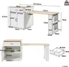 Diagrams and dimensions of a white and wood extendable desk with storage. Anteprima dell’immagine prodotto
