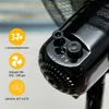 Close-up of a black fan with control knobs and feature icons. Voir les images du produit