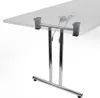 A close-up view of a folding table leg assembly attached to a table. Produktbild-Vorschau