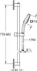 A technical drawing of a shower rail set with dimensions. Produktbild-Vorschau