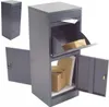 A gray metal parcel box with its doors open, showing packages and letters inside. Produktbild-Vorschau